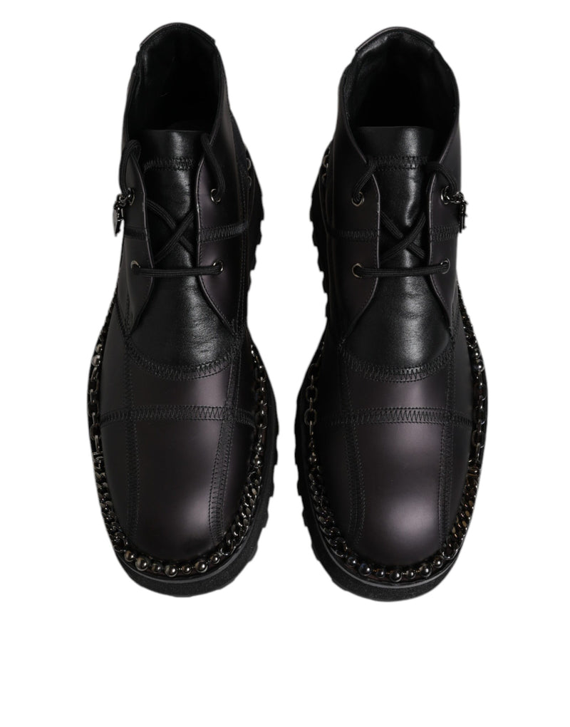 Dolce & Gabbana Black Leather Lace Up Ankle Boots