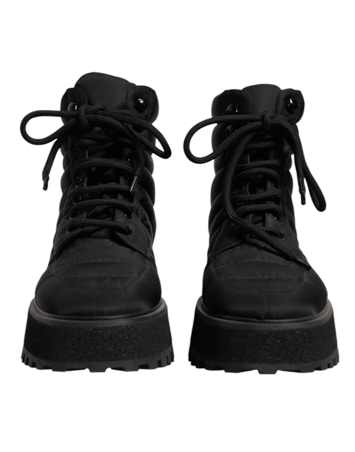 Dolce & Gabbana Black Padded Mid Calf Lace Up Boots