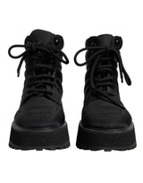Dolce & Gabbana Black Padded Mid Calf Lace Up Boots