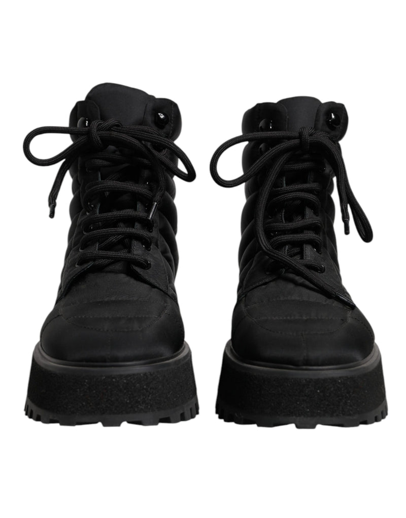 Dolce & Gabbana Black Padded Mid Calf Lace Up Boots