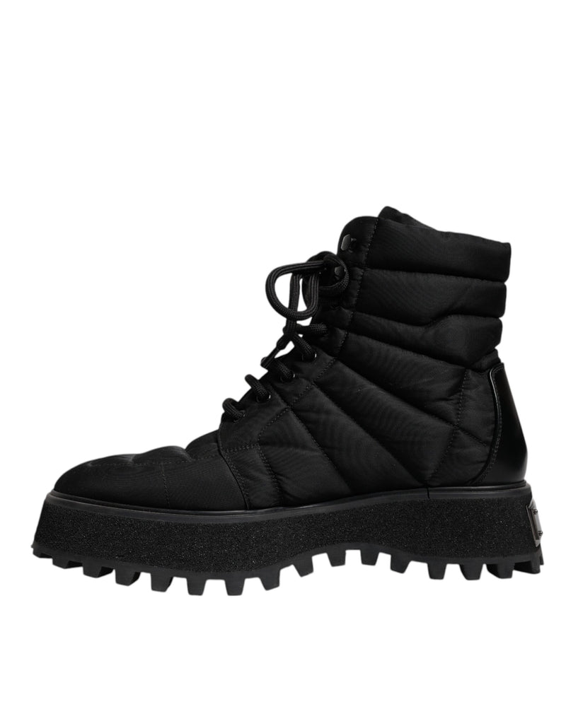 Dolce & Gabbana Black Padded Mid Calf Lace Up Boots