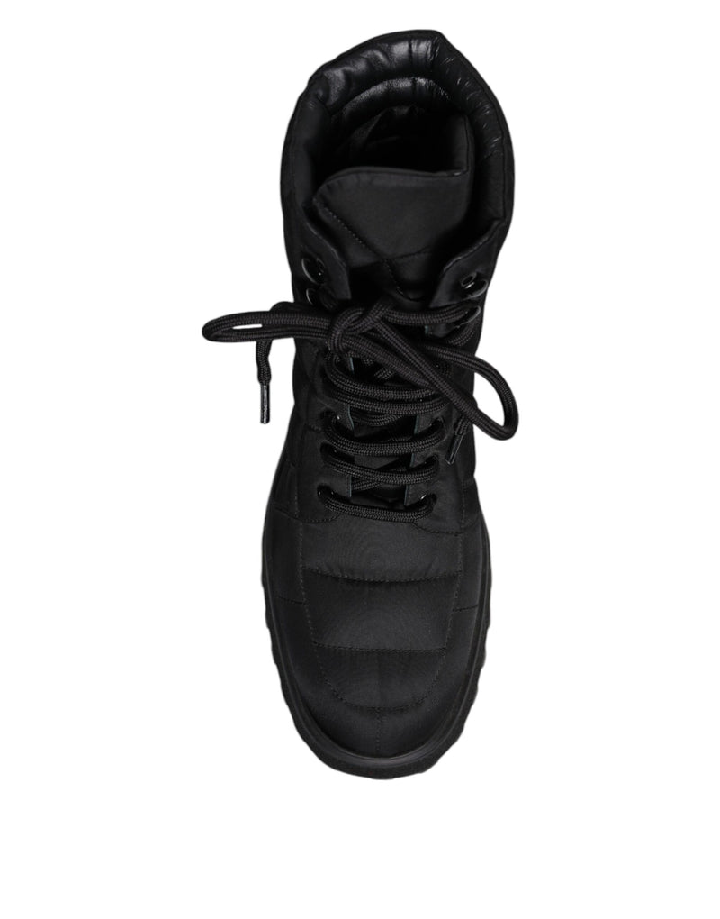 Dolce & Gabbana Black Padded Mid Calf Lace Up Boots