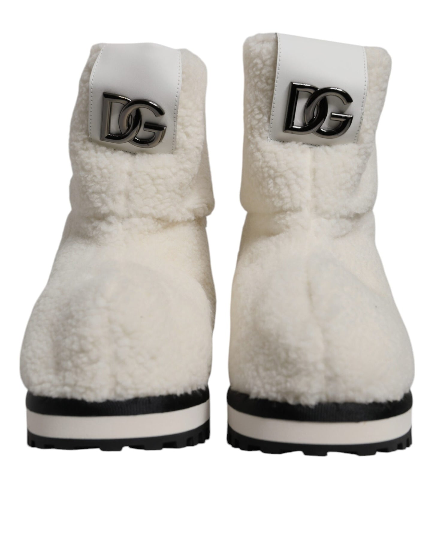 Bottines mi-mollet en daim blanc avec logo et rembourrage de Dolce & Gabbana