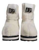 Dolce & Gabbana White Plush Logo Padded Mid Calf Boots
