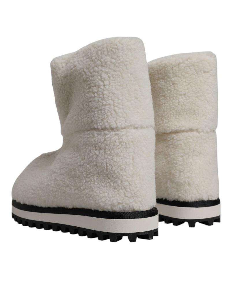 Dolce & Gabbana White Plush Logo Padded Mid Calf Boots