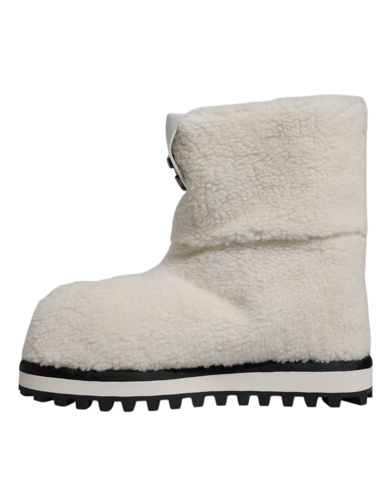 Dolce & Gabbana White Plush Logo Padded Mid Calf Boots