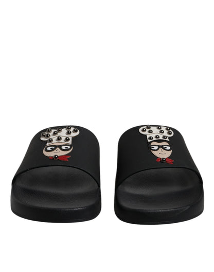 Dolce & Gabbana Zwarte Lederen Slippers, Strandsschoenen