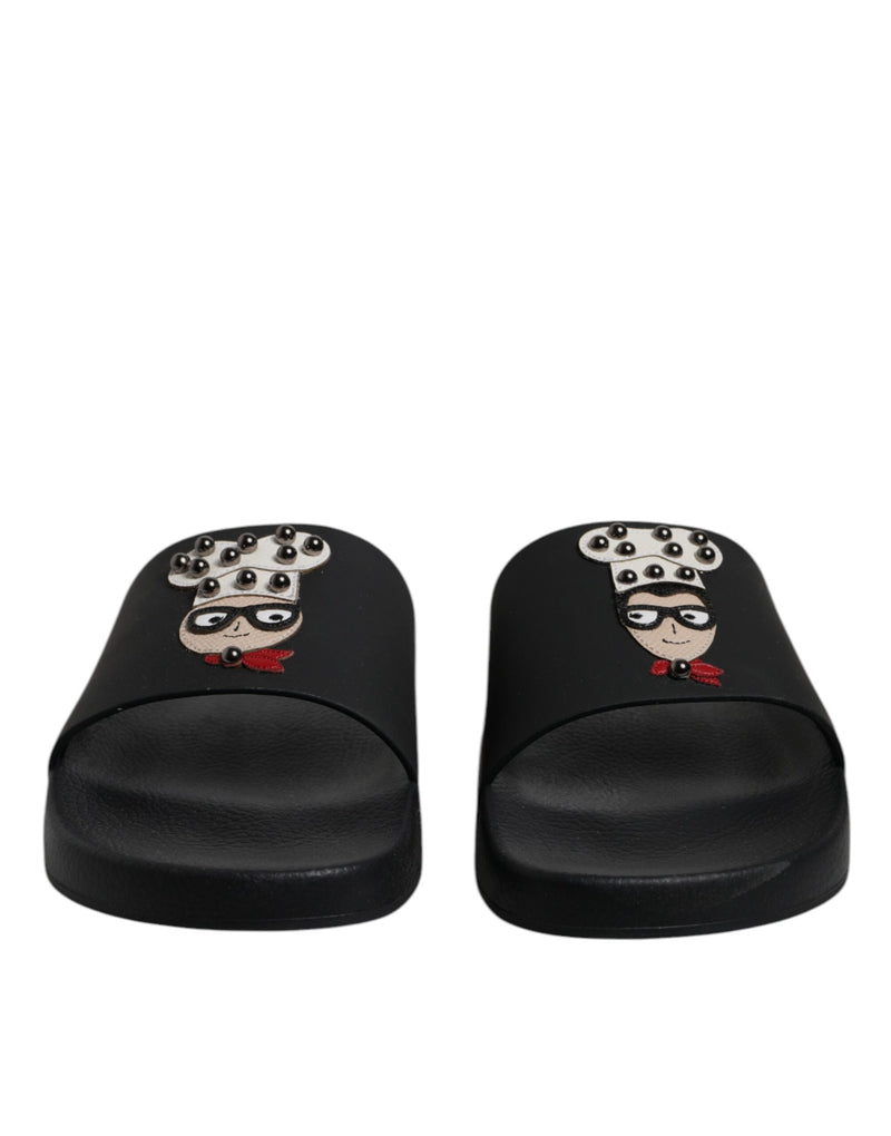 Dolce & Gabbana Black Leather Slides Sandals for Men