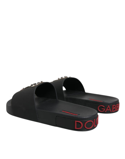 Dolce & Gabbana Zwarte Lederen Slippers, Strandsschoenen