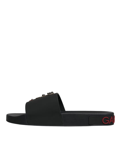 Dolce & Gabbana Zwarte Lederen Slippers, Strandsschoenen