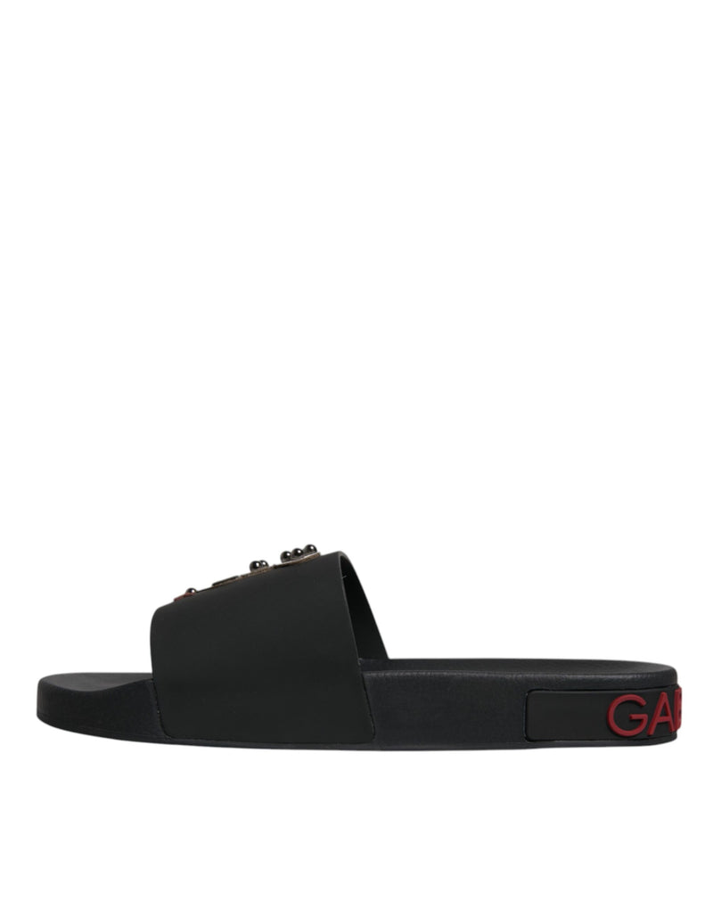 Dolce & Gabbana Black Leather Slides Sandals for Men
