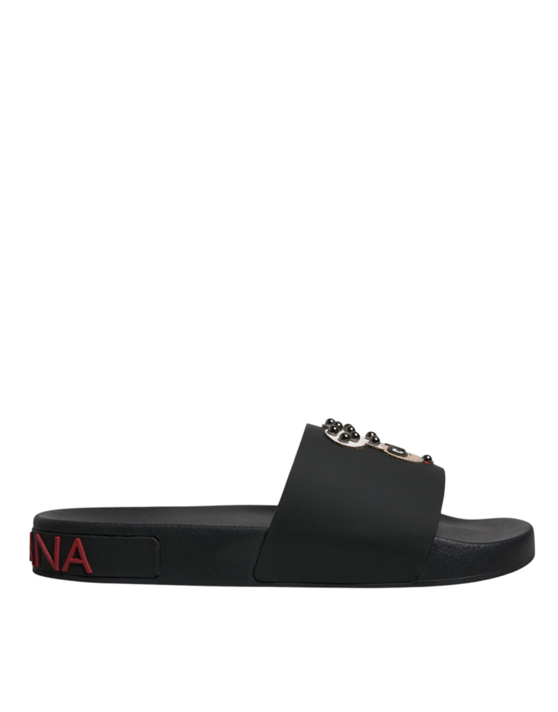 Dolce & Gabbana Black Leather Slides Sandals for Men