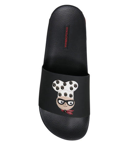 Dolce & Gabbana Zwarte Lederen Slippers, Strandsschoenen