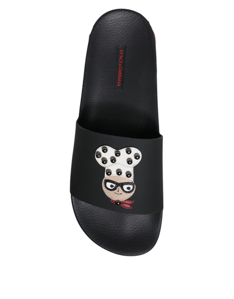 Dolce & Gabbana Black Leather Slides Sandals for Men