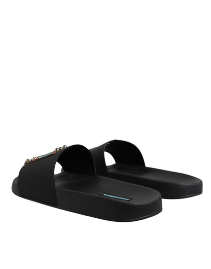 Sandales plates en cuir noir, style espadrille, Dolce & Gabbana, pour plage.