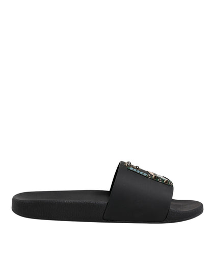 Sandales plates en cuir noir, style espadrille, Dolce & Gabbana, pour plage.