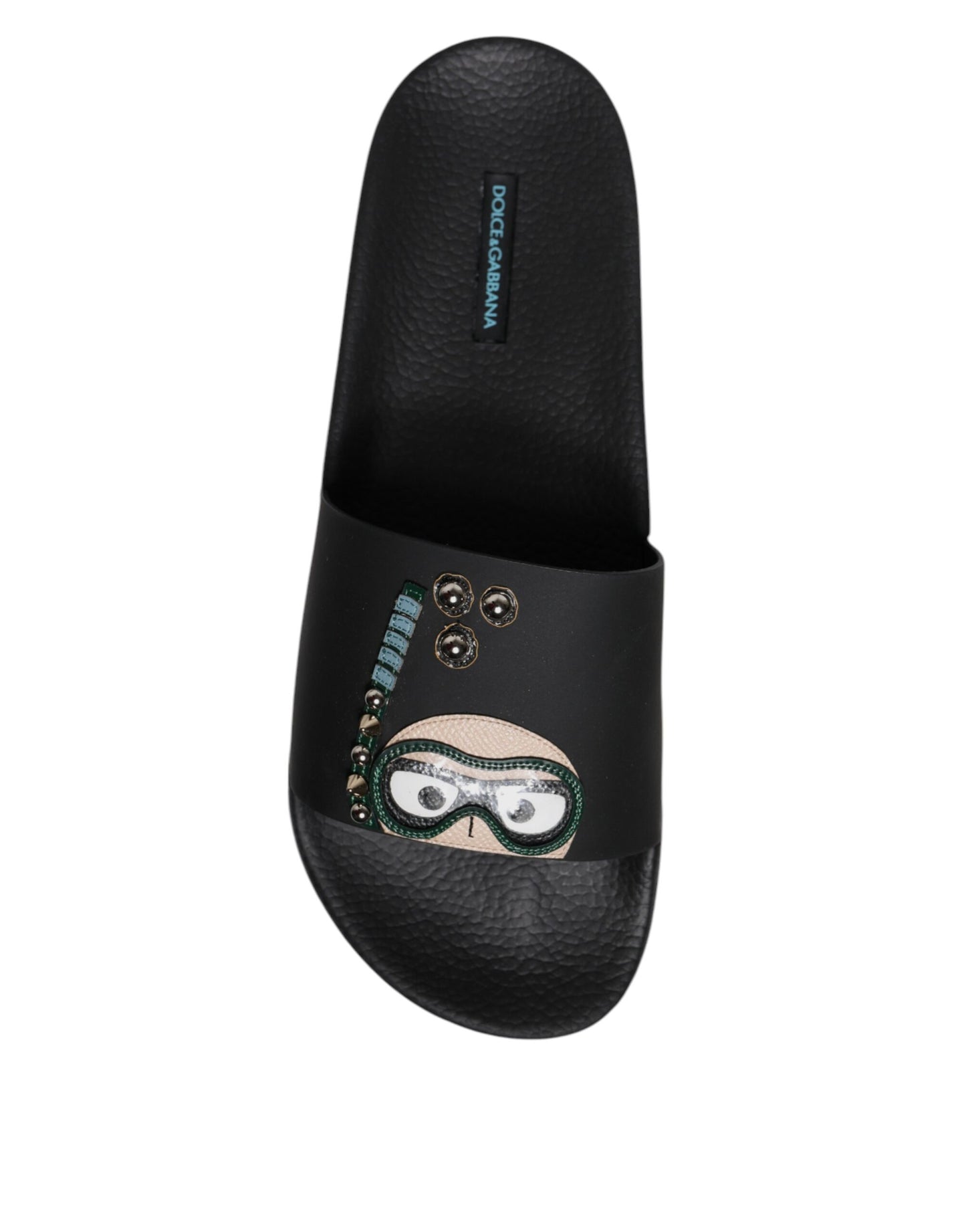 Sandales plates en cuir noir, style espadrille, Dolce & Gabbana, pour plage.