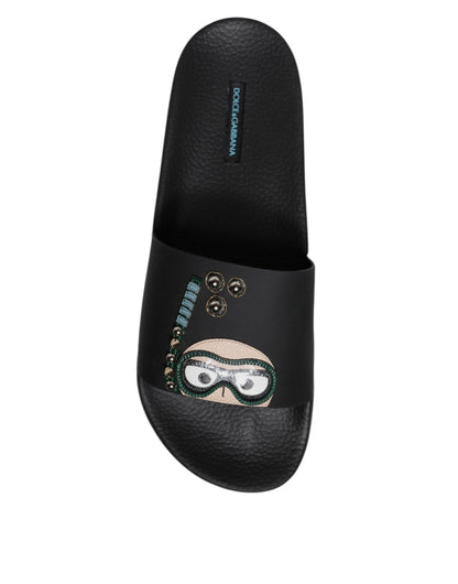 Sandales plates en cuir noir, style espadrille, Dolce & Gabbana, pour plage.