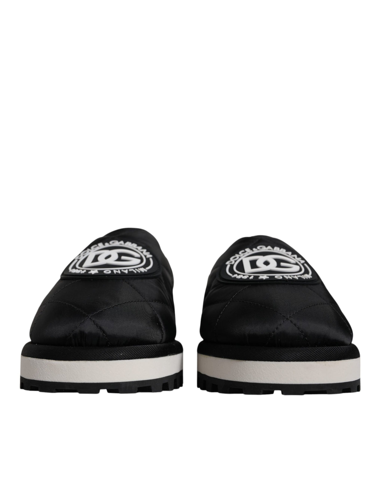 Dolce & Gabbana Black Nylon Quilted Logo Patch Sandals