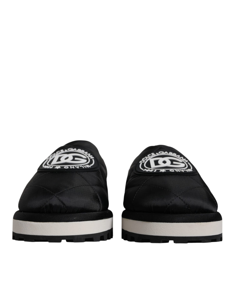 Dolce & Gabbana Sandales Noires en Nylon Matelassé avec Logo