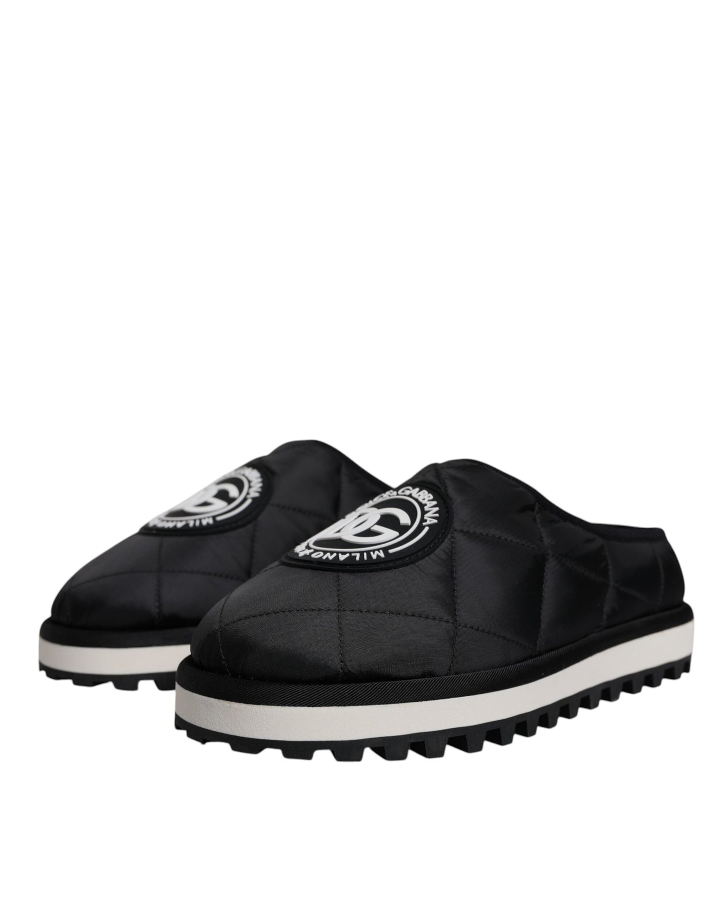 Sandales compensées en nylon noir à logo brodé Dolce & Gabbana