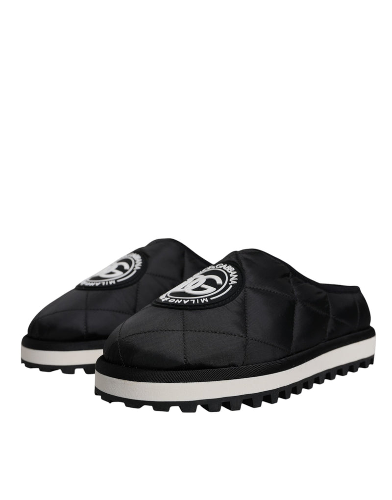 Dolce & Gabbana Sandales Noires en Nylon Matelassé avec Logo