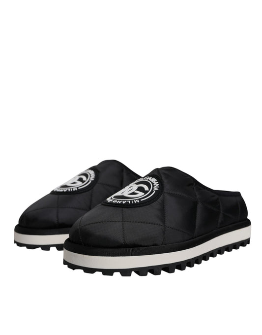 Sandales compensées en nylon noir à logo brodé Dolce & Gabbana