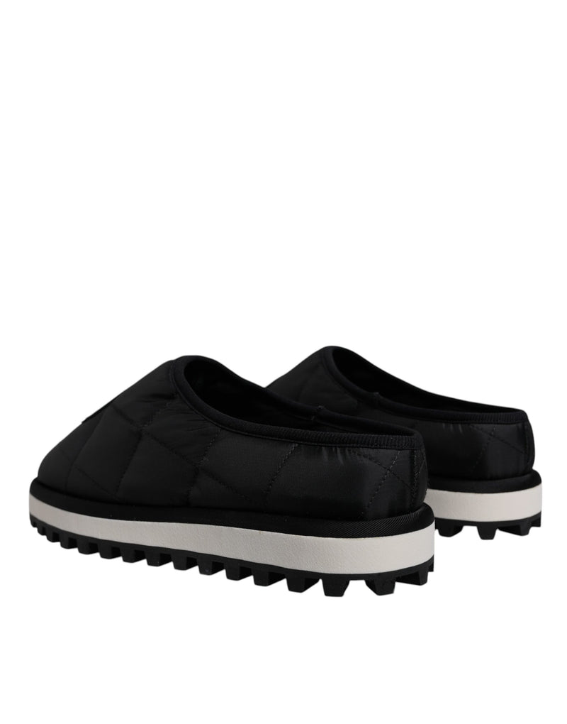 Dolce & Gabbana Sandales Noires en Nylon Matelassé avec Logo