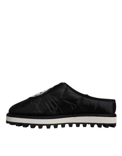 Sandales compensées en nylon noir à logo brodé Dolce & Gabbana