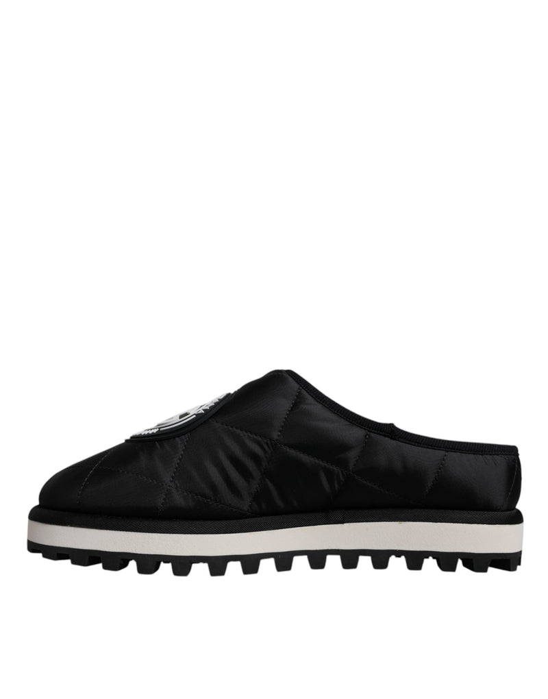 Dolce & Gabbana Sandales Noires en Nylon Matelassé avec Logo