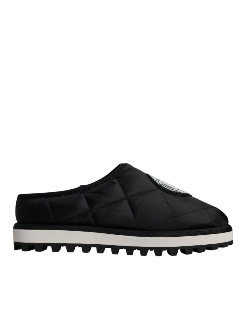 Dolce & Gabbana Sandales Noires en Nylon Matelassé avec Logo