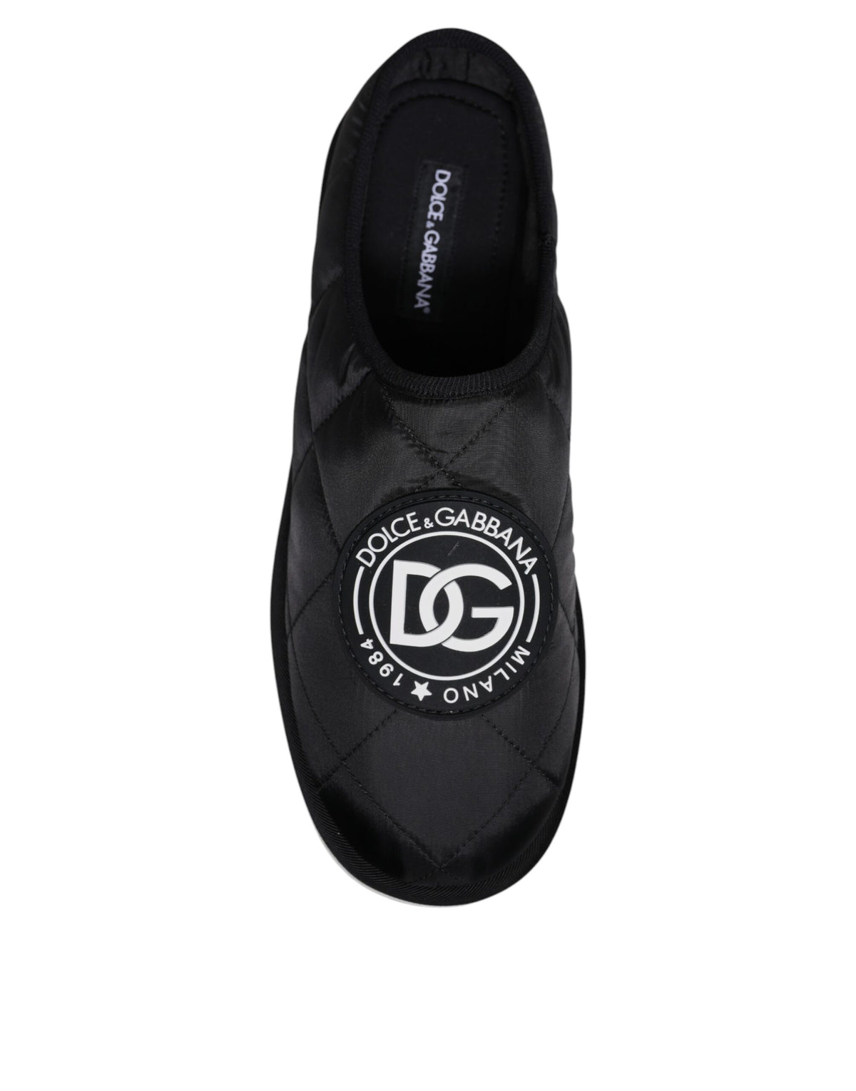 Dolce & Gabbana Black Nylon Quilted Logo Patch Sandals