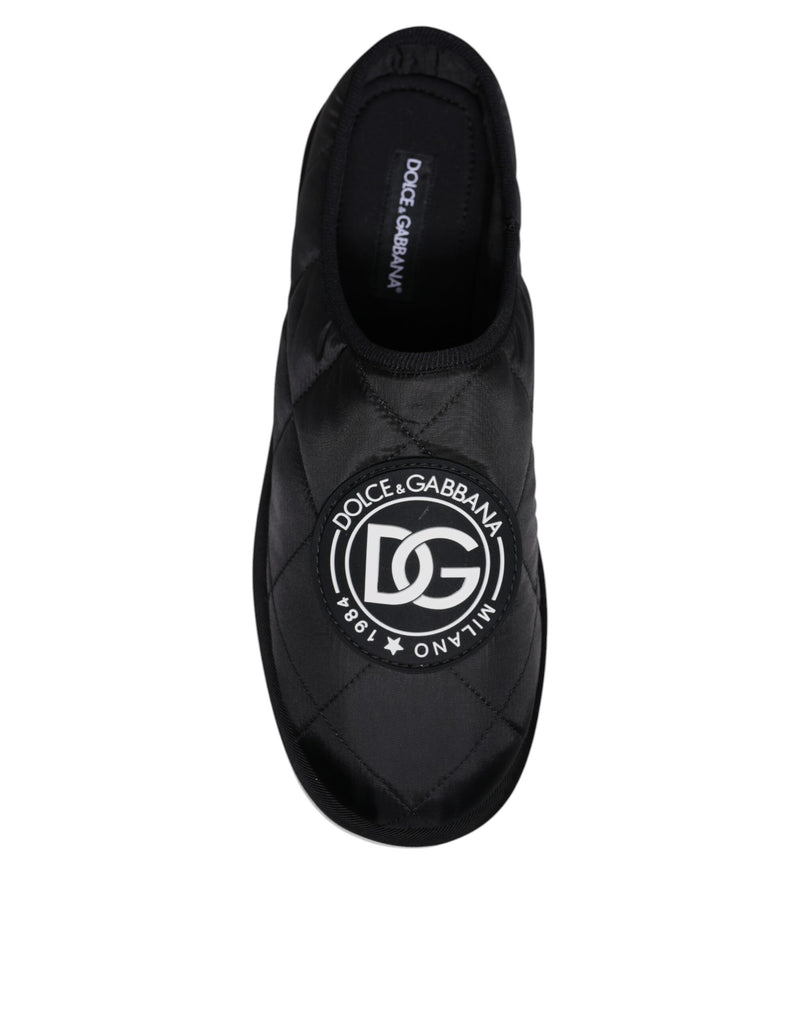 Dolce & Gabbana Sandales Noires en Nylon Matelassé avec Logo