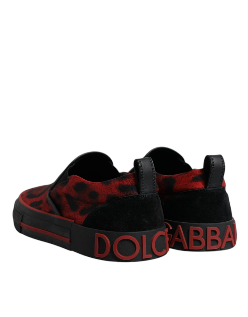 Dolce & Gabbana Red Black Leopard Low Top Sneakers for Men