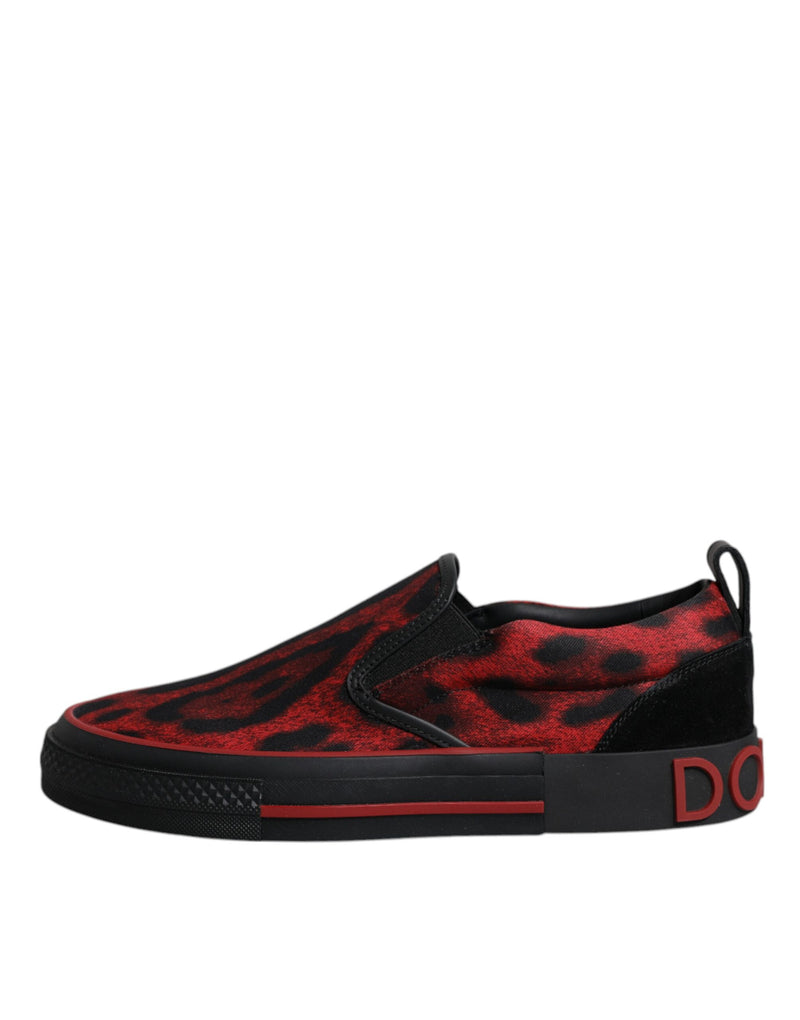 Dolce & Gabbana Red Black Leopard Low Top Sneakers for Men