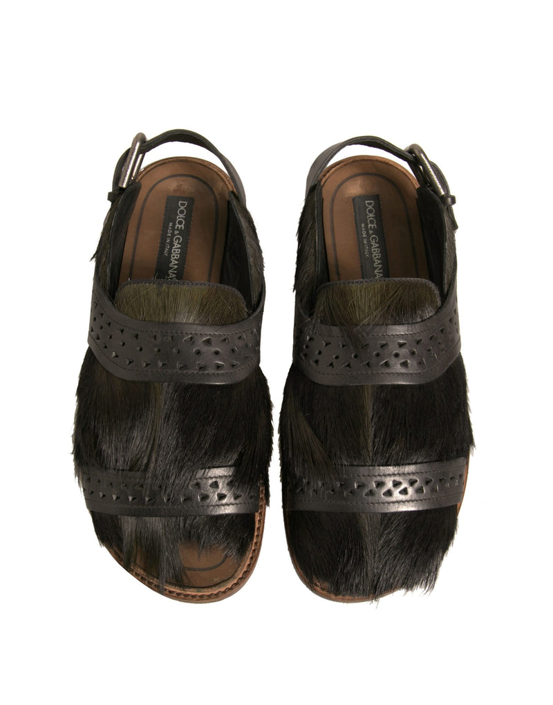 Dolce & Gabbana Green Gazelle Hair Leather Sandals for Men