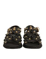 Dolce & Gabbana Black Leather Studded Slides Sandals