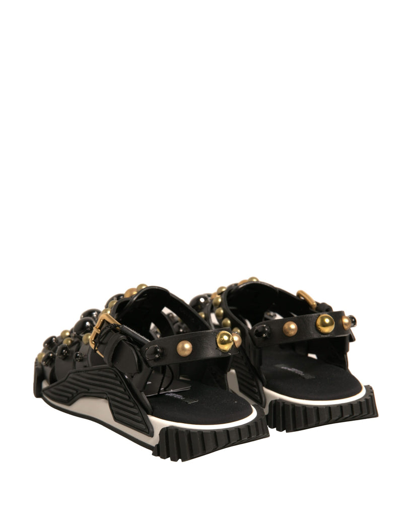 Dolce & Gabbana Black Leather Studded Slides Sandals