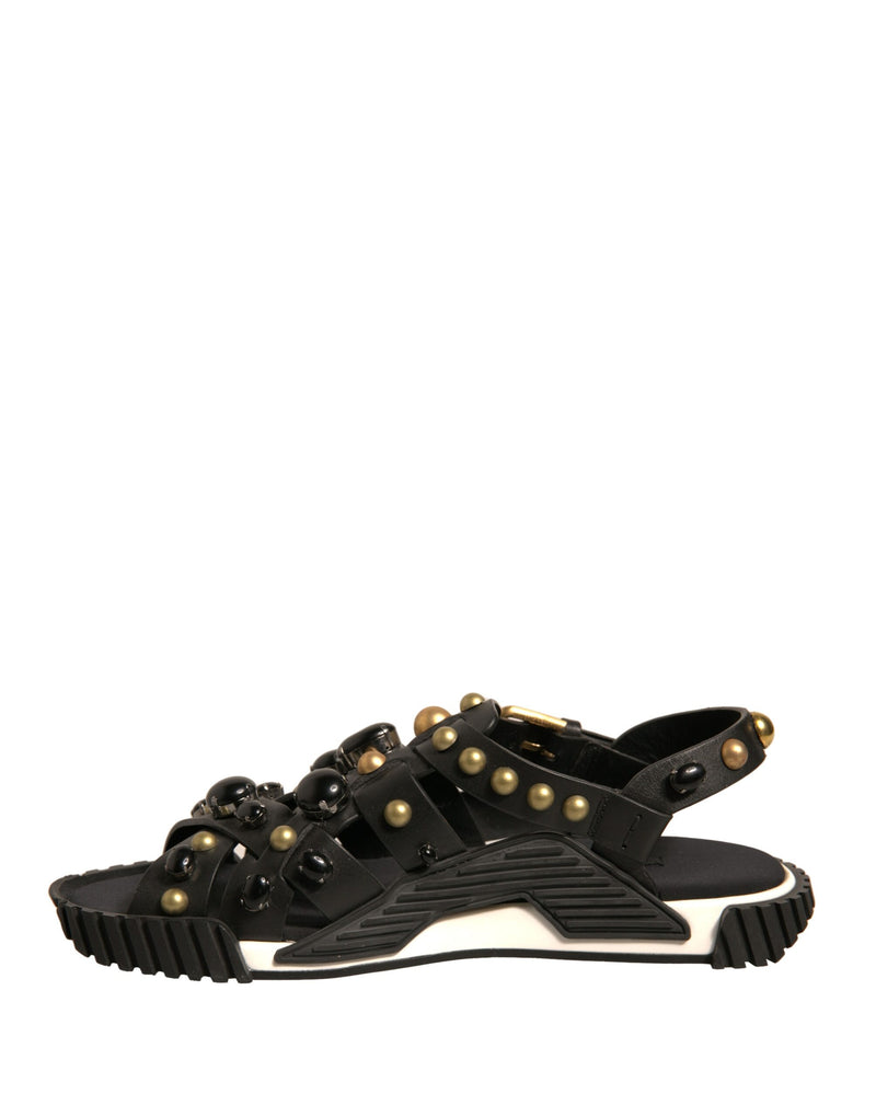 Dolce & Gabbana Black Leather Studded Slides Sandals