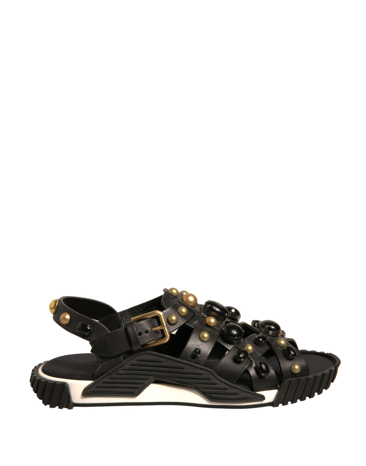 Dolce & Gabbana Black Leather Studded Slides Sandals