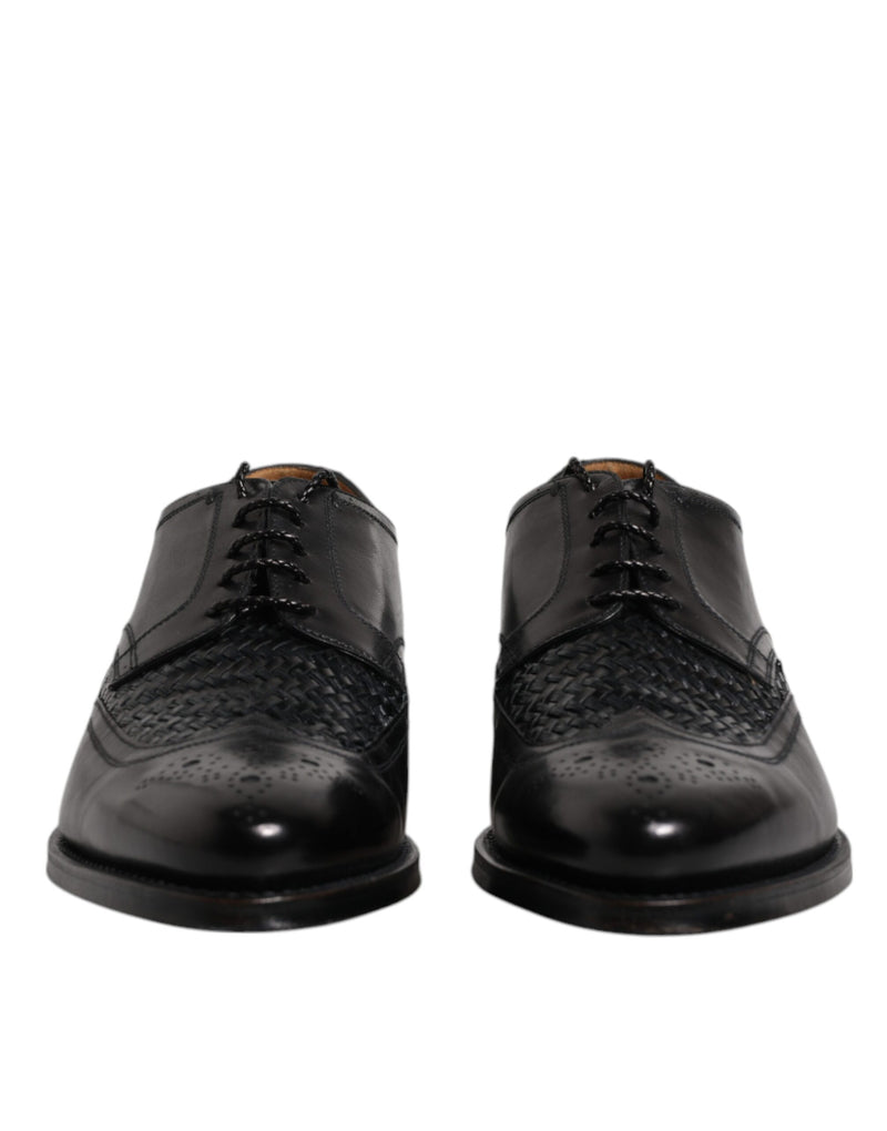 Dolce & Gabbana MV6650-40 Black Leather Derby Wingtip Dress Shoes