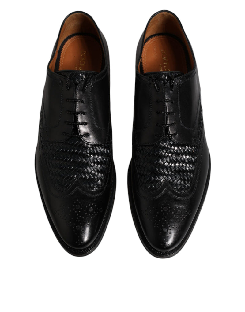 Dolce & Gabbana MV6650-40 Black Leather Derby Wingtip Dress Shoes