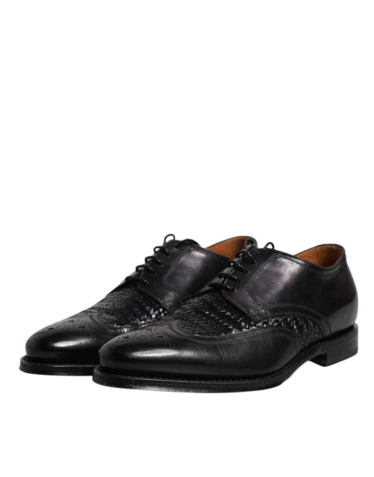 Dolce & Gabbana MV6650-40 Black Leather Derby Wingtip Dress Shoes