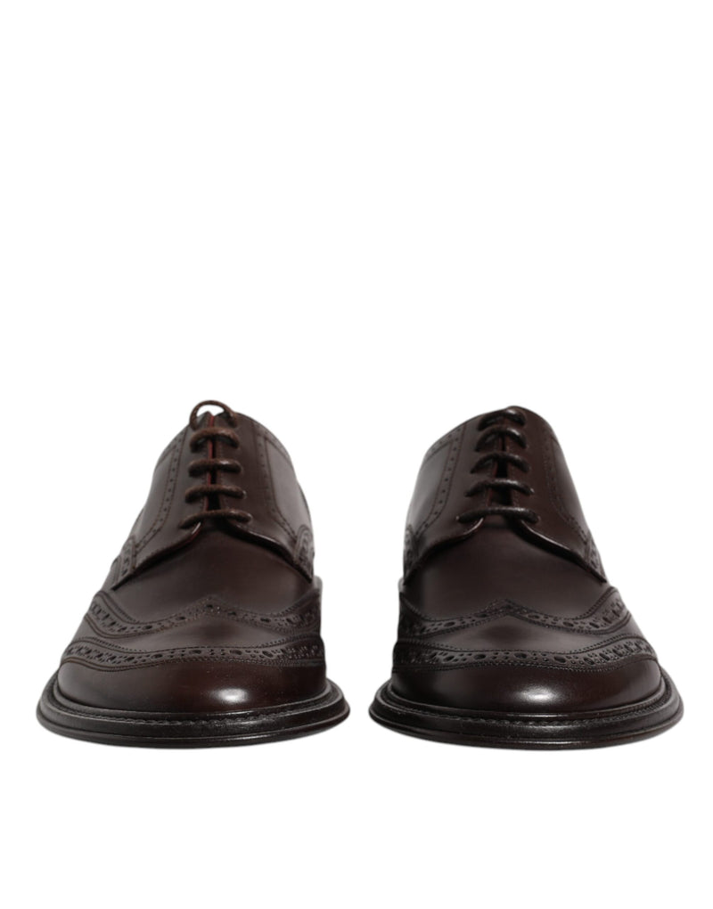 Dolce & Gabbana Brown Leather Derby Wingtip Lace Up Dress Shoes