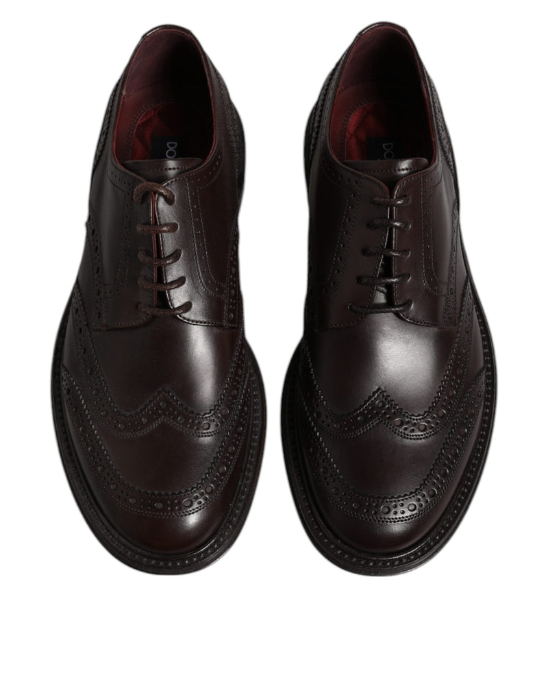 Dolce & Gabbana Brown Leather Derby Wingtip Lace Up Dress Shoes