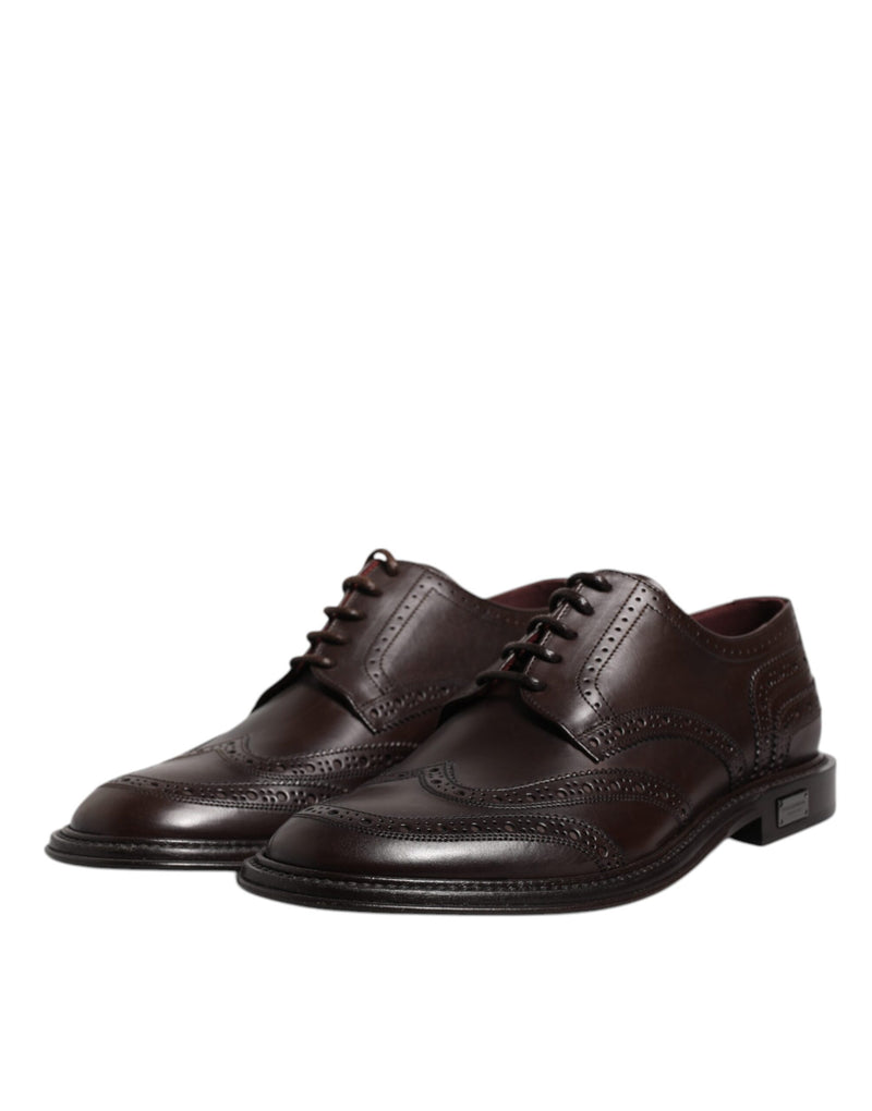 Dolce & Gabbana Brown Leather Derby Wingtip Lace Up Dress Shoes