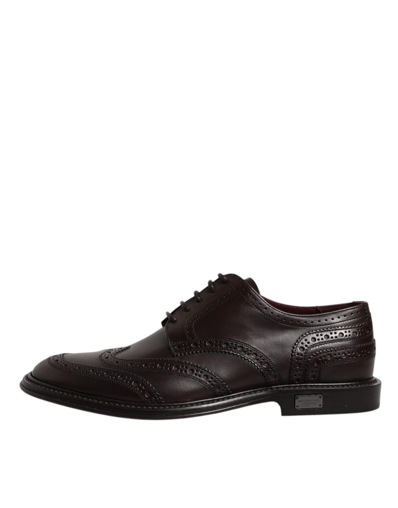 Dolce & Gabbana Brown Leather Derby Wingtip Lace Up Dress Shoes