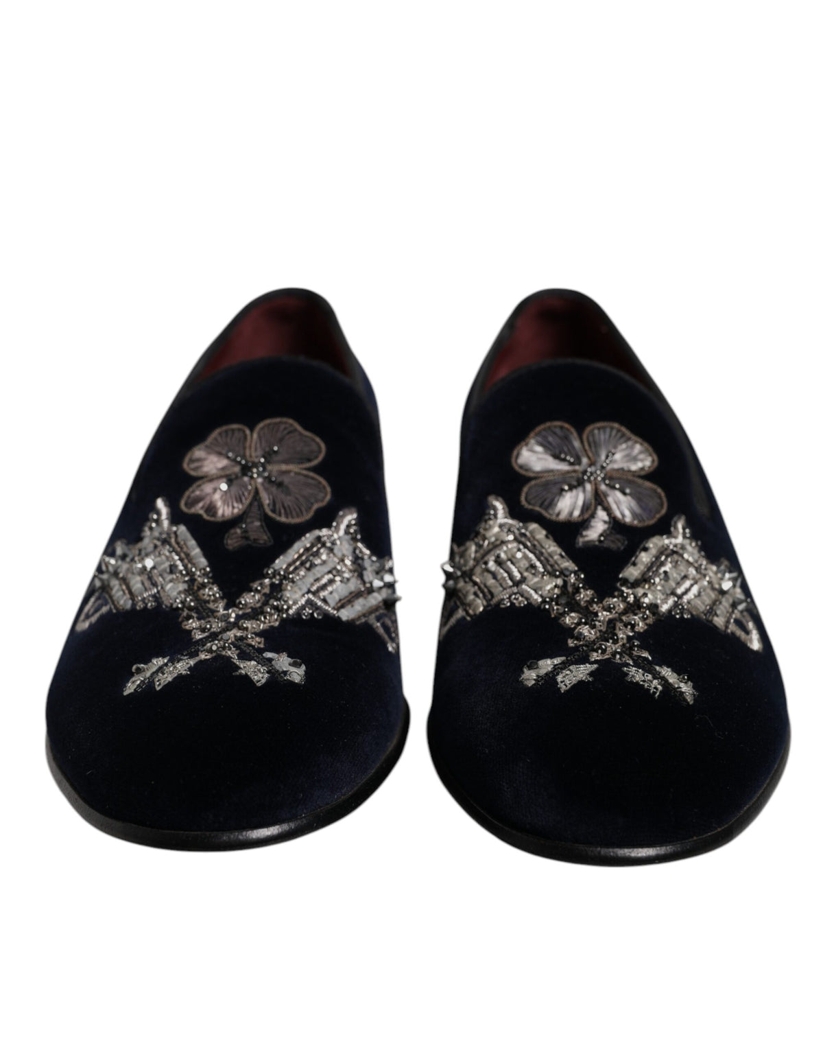 Dolce & Gabbana Black Velvet Floral Gun Loafers