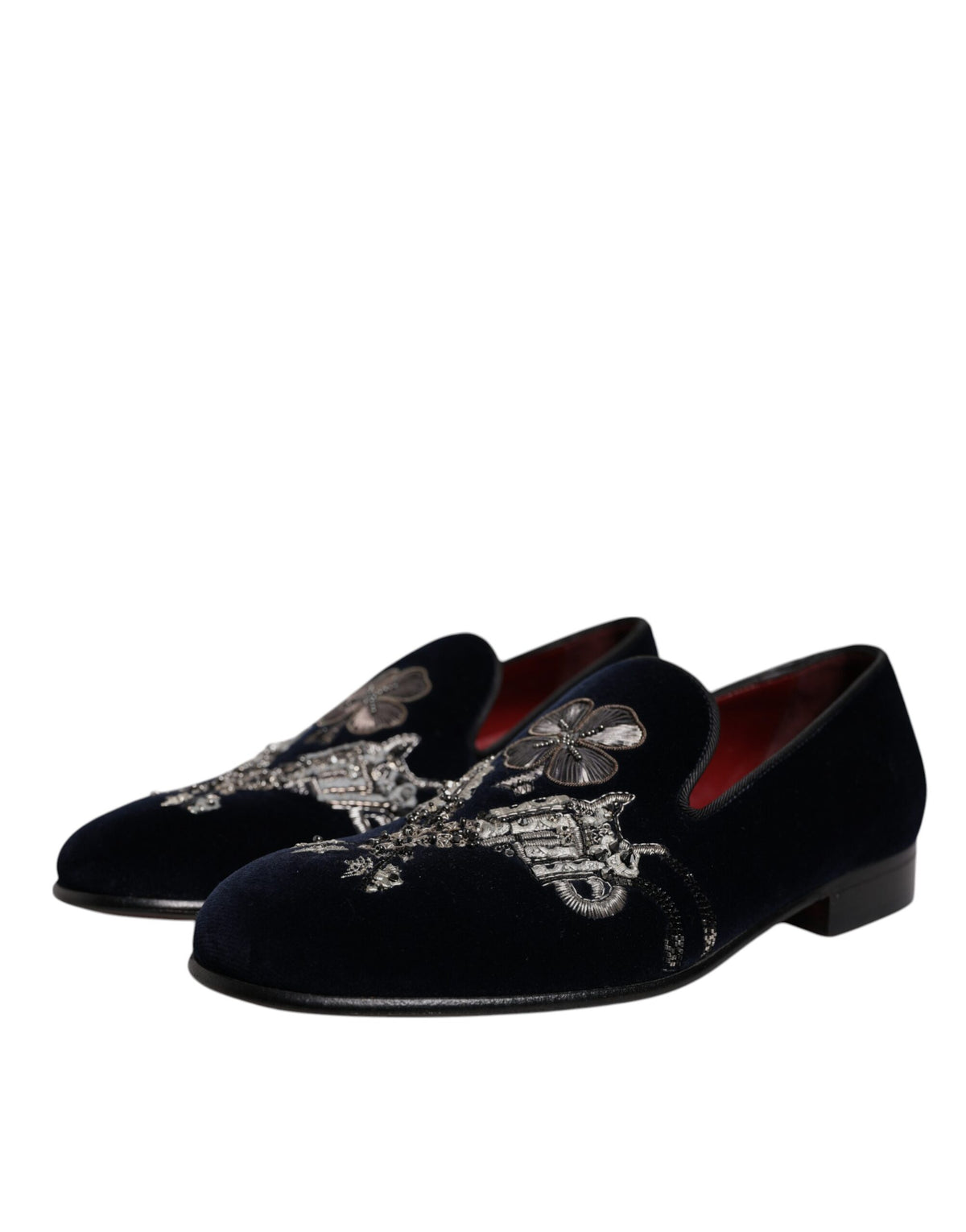 Dolce & Gabbana Black Velvet Floral Gun Loafers
