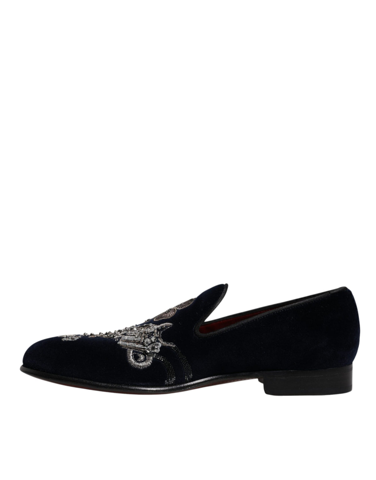 Dolce & Gabbana Black Velvet Floral Gun Loafers